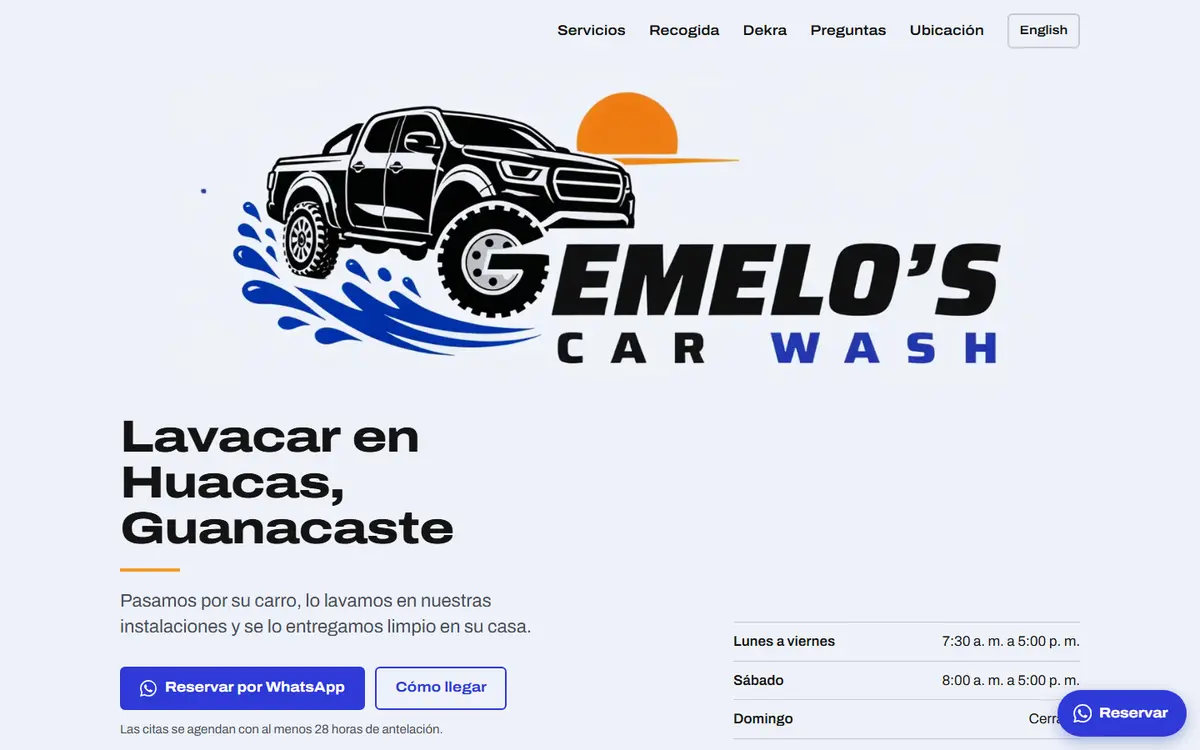 Home page of Gemelo's Car Wash