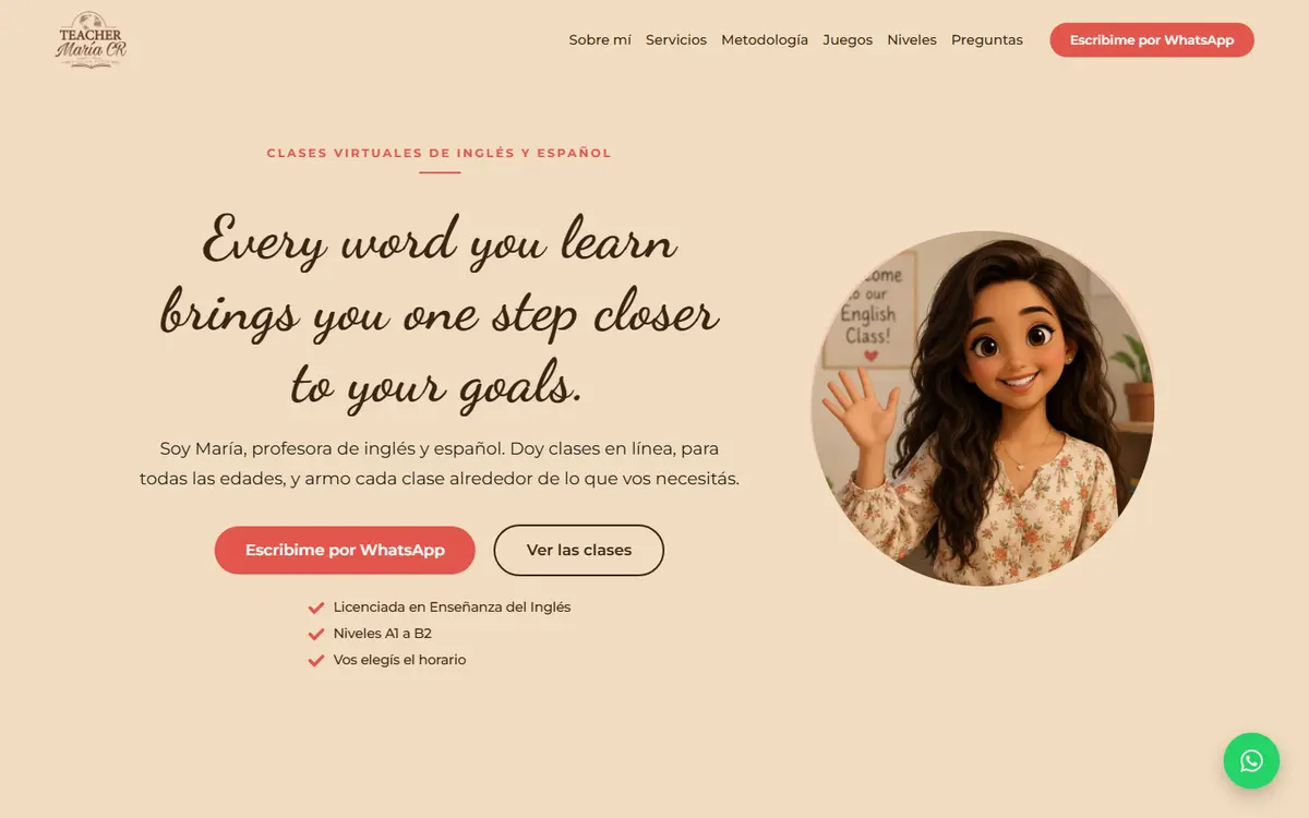 Home page of Teacher María